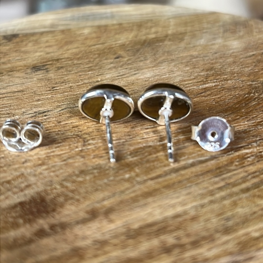 TIGER’S EYE 925 SOLID STERLING STUD EARRINGS - Picture 2 of 3